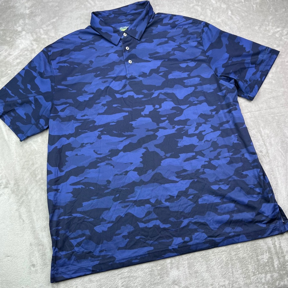 Ben Hogan Golf Polo Shirt Mens 2XL Blue Camouflage Recycled Performance Stretch - Picture 2 of 9